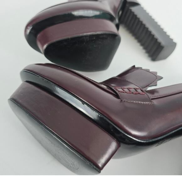 Aperlai High Heel Loafer Lucite Zig Zag Heel Platform Oxblood Burgundy Size 38 - Picture 7 of 14